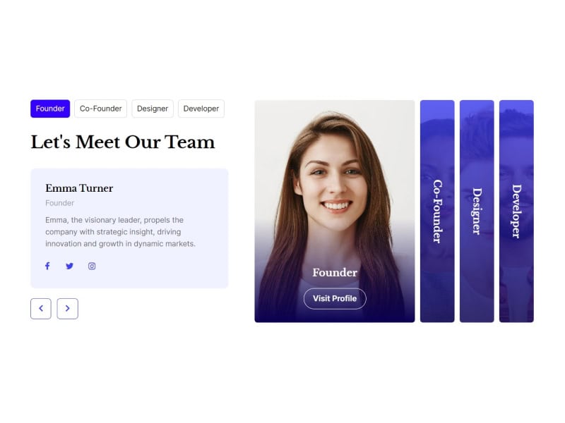 Expanding Content Cards with a Team Member Carousel